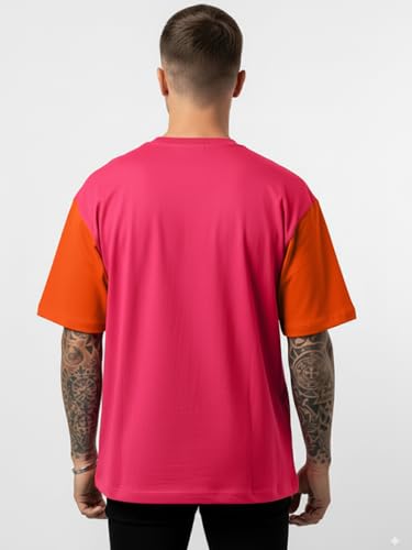 LEOTUDE Men Polycotton Classy Look Dri-Fit Round Neck Half Sleeve Tshirt| Colorful Oversized Fit T-Shirt for Mans