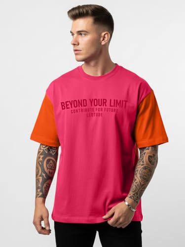 LEOTUDE Men Polycotton Classy Look Dri-Fit Round Neck Half Sleeve Tshirt| Colorful Oversized Fit T-Shirt for Mans