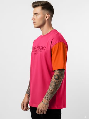 LEOTUDE Men Polycotton Classy Look Dri-Fit Round Neck Half Sleeve Tshirt| Colorful Oversized Fit T-Shirt for Mans