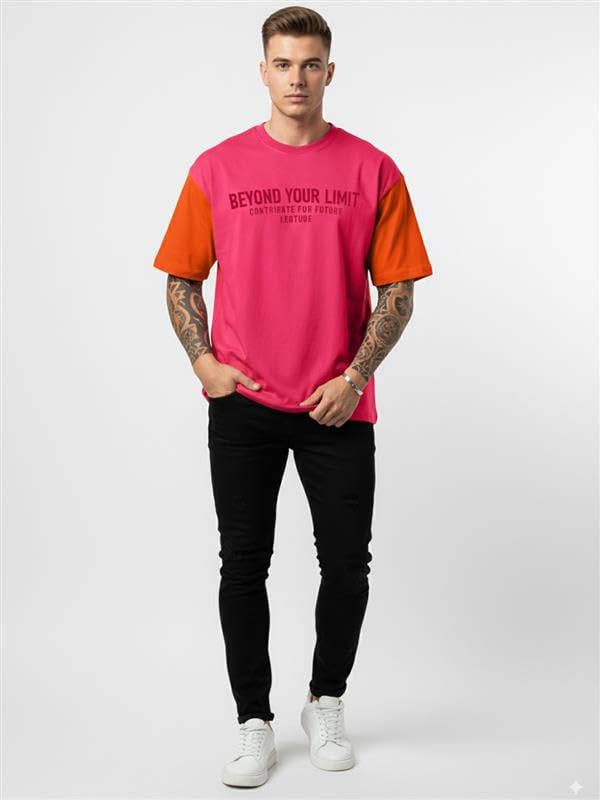 LEOTUDE Men Polycotton Classy Look Dri-Fit Round Neck Half Sleeve Tshirt| Colorful Oversized Fit T-Shirt for Mans
