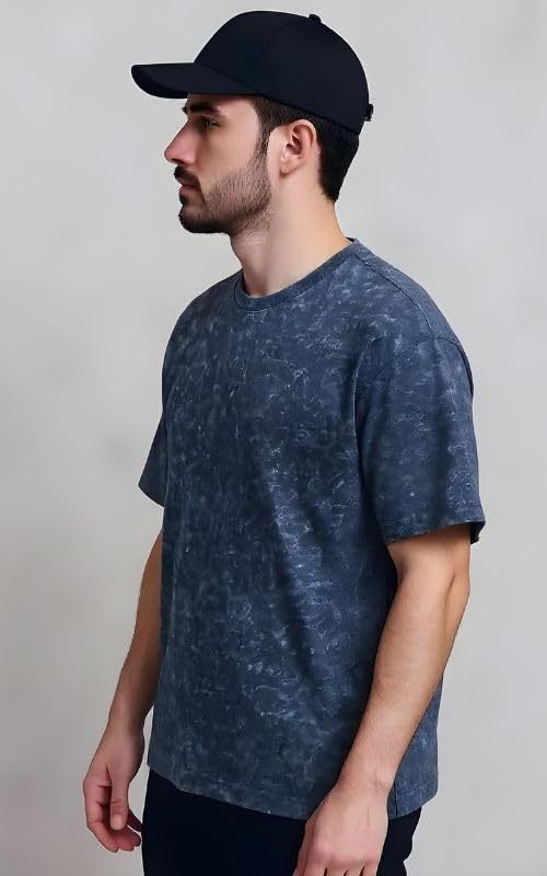 boffi ... 100% Cotton Oversized T-Shirt Unisex Drop Shoulder Dye Washed Street Look Black Pack of 1