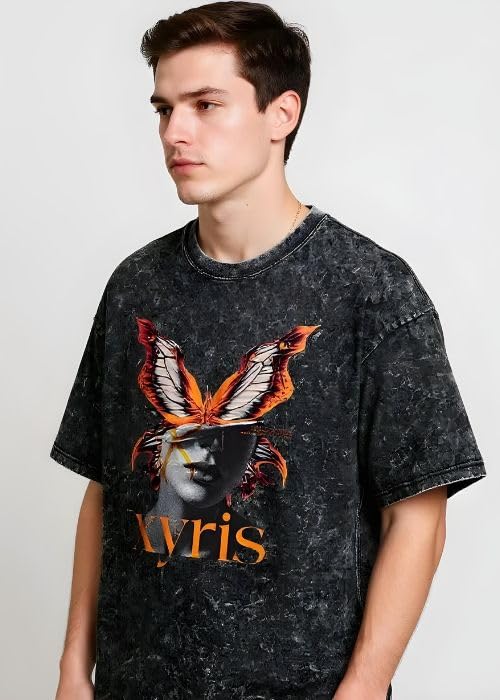 boffi ... 100% Cotton Oversized T-Shirt Unisex Drop Shoulder Dye Washed Street Look Black Pack of 1