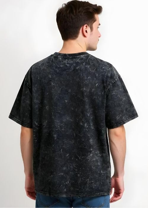 boffi ... 100% Cotton Oversized T-Shirt Unisex Drop Shoulder Dye Washed Street Look Black Pack of 1
