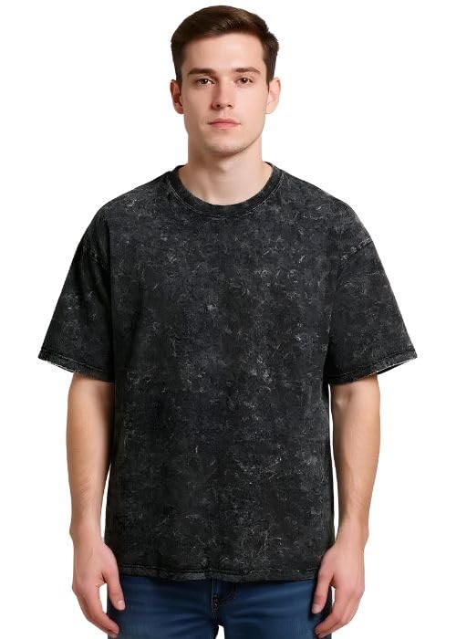boffi ... 100% Cotton Oversized T-Shirt Unisex Drop Shoulder Dye Washed Street Look Black Pack of 1