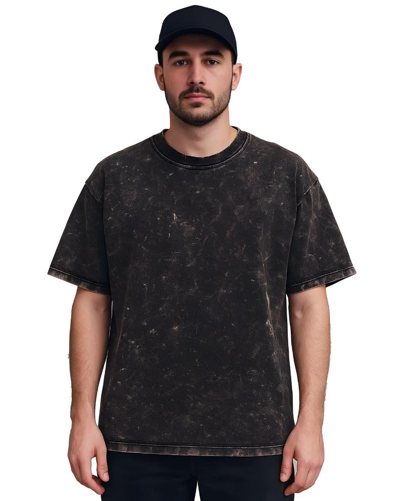 boffi ... 100% Cotton Oversized T-Shirt Unisex Drop Shoulder Dye Washed Street Look Black Pack of 1