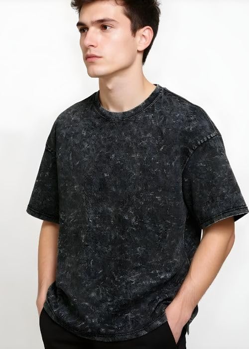 boffi ... 100% Cotton Oversized T-Shirt Unisex Drop Shoulder Dye Washed Street Look Black Pack of 1