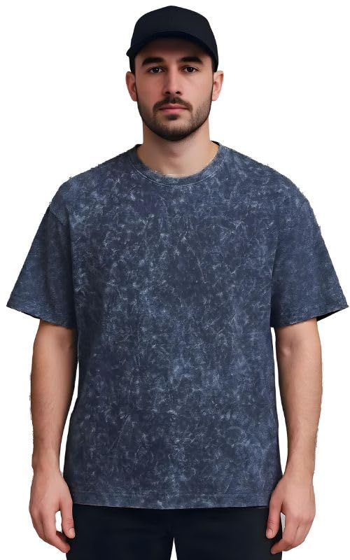 boffi ... 100% Cotton Oversized T-Shirt Unisex Drop Shoulder Dye Washed Street Look Black Pack of 1