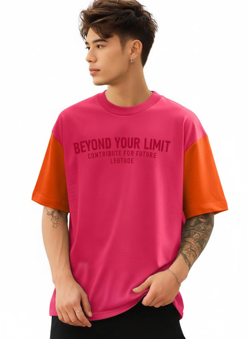 LEOTUDE Men Polycotton Classy Look Dri-Fit Round Neck Half Sleeve Tshirt| Colorful Oversized Fit T-Shirt for Mans