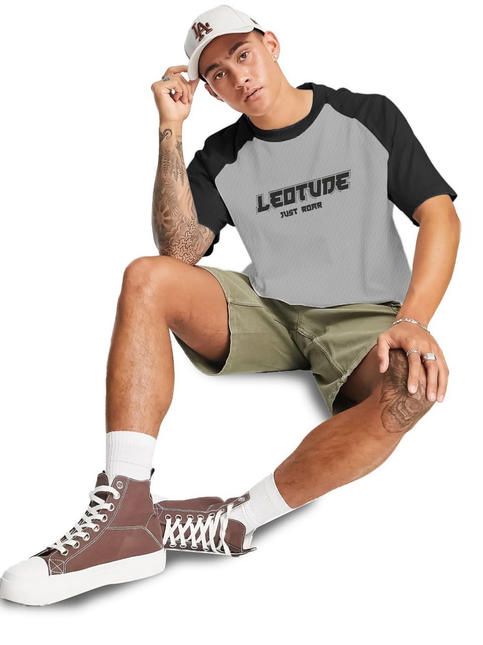 LEOTUDE Men Polycotton Classy Look Dri-Fit Round Neck Half Sleeve Tshirt| Colorful Oversized Fit T-Shirt for Mans