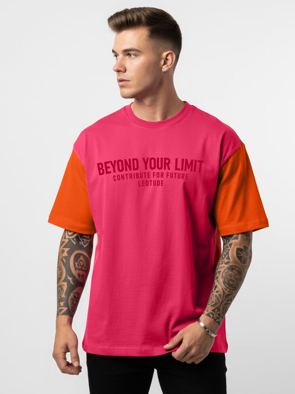 LEOTUDE Men Polycotton Classy Look Dri-Fit Round Neck Half Sleeve Tshirt| Colorful Oversized Fit T-Shirt for Mans
