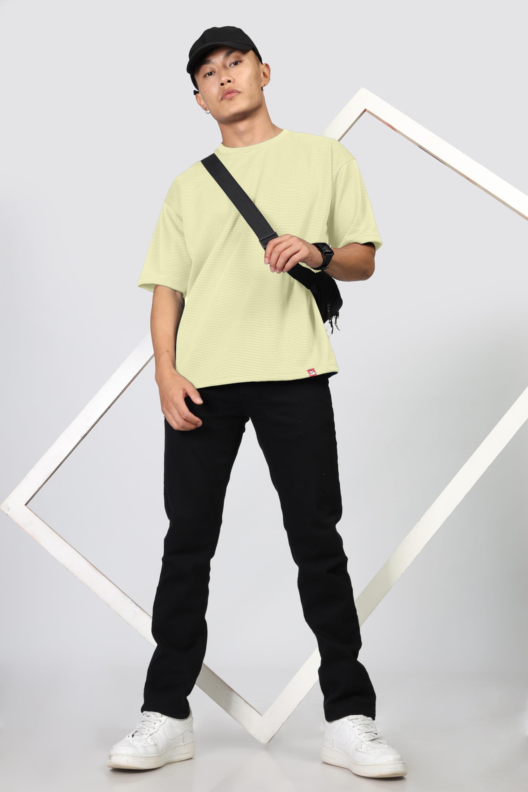 SHODOX® Mens Solid Dotted Unique Design Oversized Tshirt for Men - Round Neck Loose Fit Drop Shoulder Mens T-Shirt