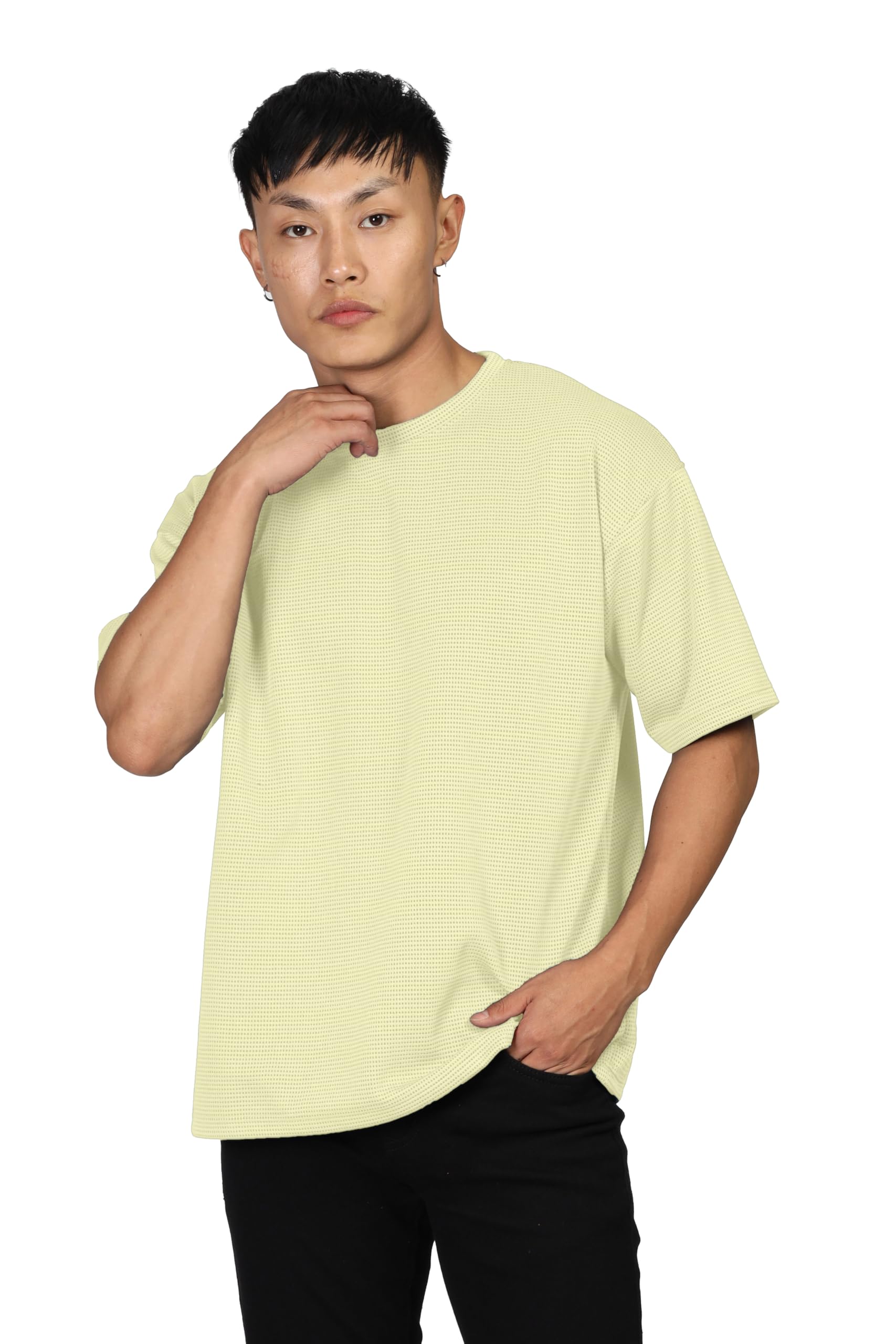 SHODOX® Mens Solid Dotted Unique Design Oversized Tshirt for Men - Round Neck Loose Fit Drop Shoulder Mens T-Shirt