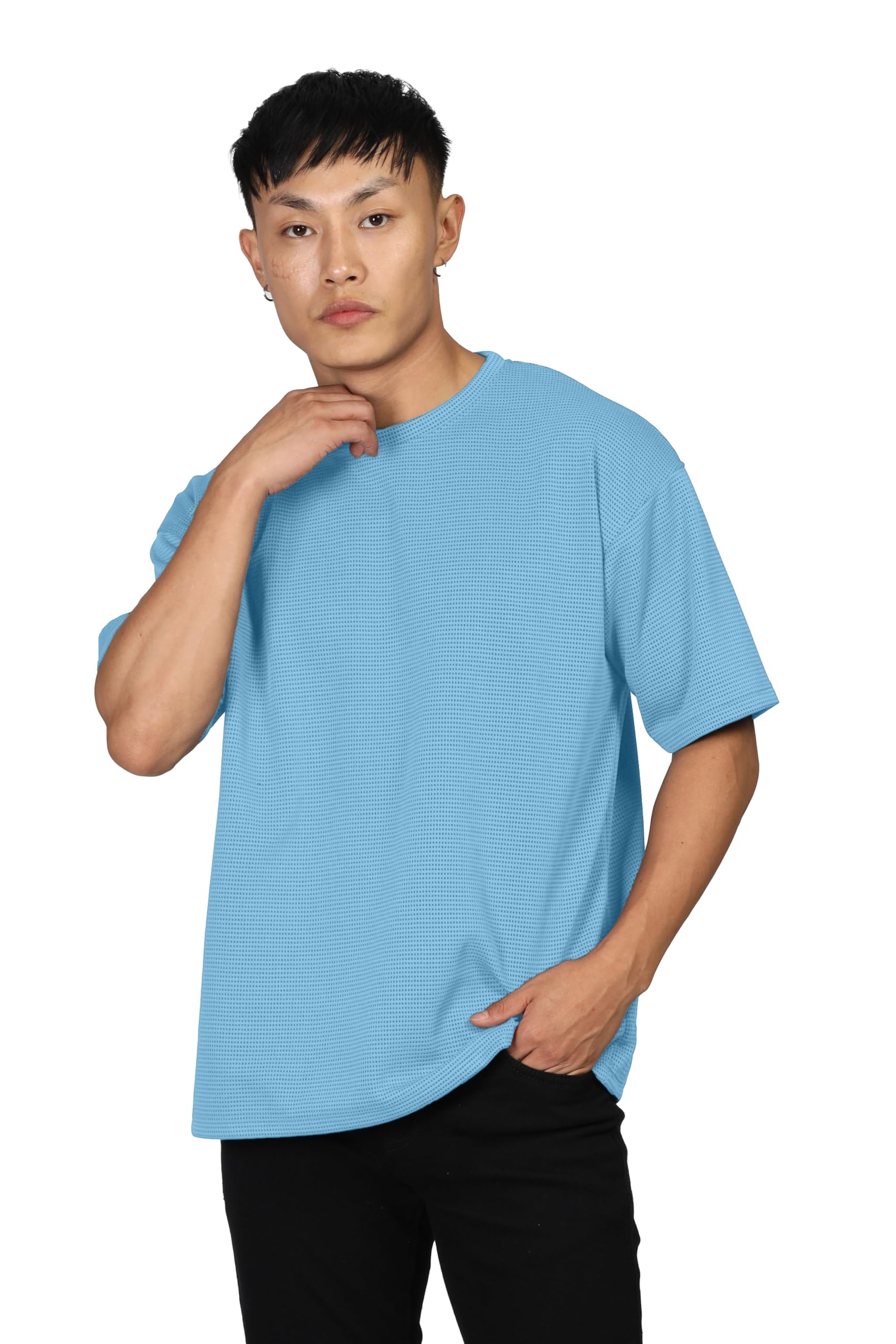 SHODOX® Mens Solid Dotted Unique Design Oversized Tshirt for Men - Round Neck Loose Fit Drop Shoulder Mens T-Shirt