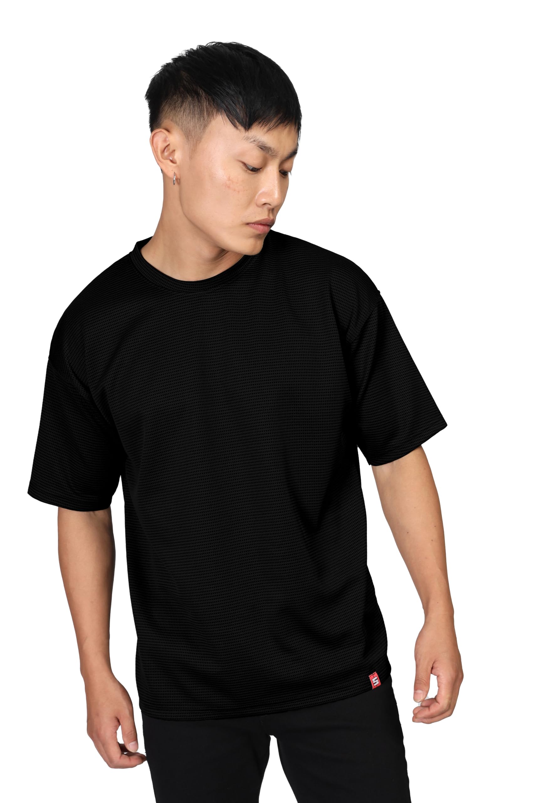 SHODOX® Mens Solid Dotted Unique Design Oversized Tshirt for Men - Round Neck Loose Fit Drop Shoulder Mens T-Shirt