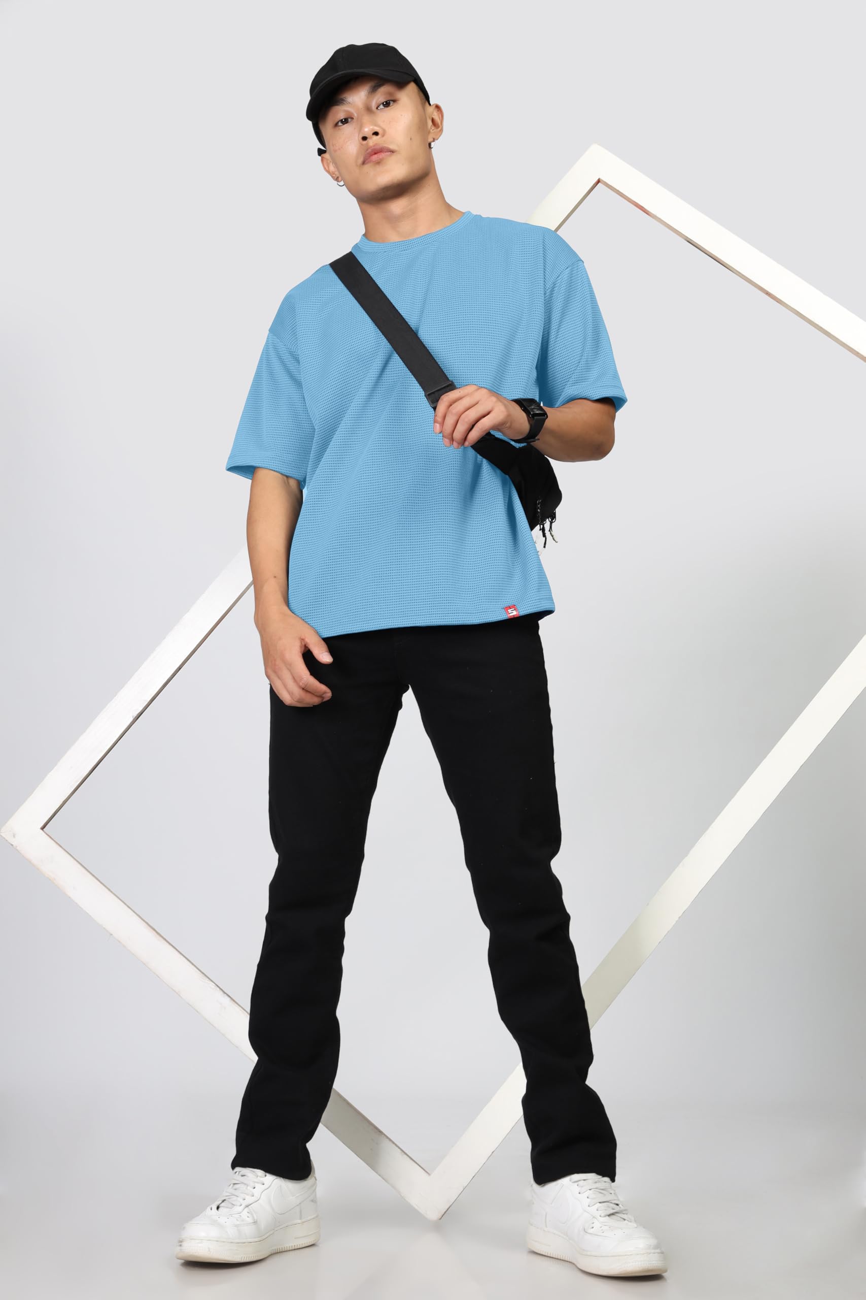 SHODOX® Mens Solid Dotted Unique Design Oversized Tshirt for Men - Round Neck Loose Fit Drop Shoulder Mens T-Shirt