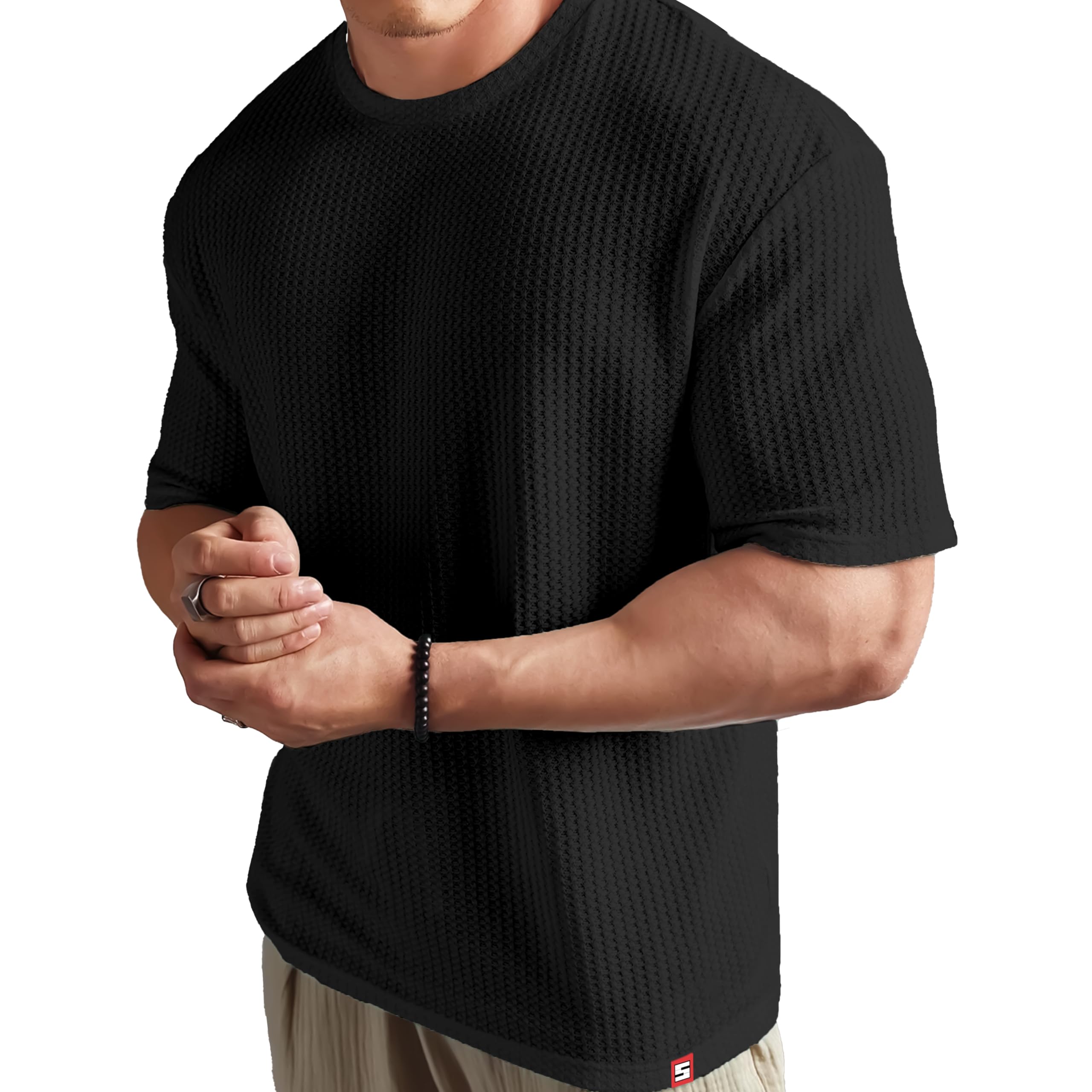 SHODOX® Mens Solid Dotted Unique Design Oversized Tshirt for Men - Round Neck Loose Fit Drop Shoulder Mens T-Shirt
