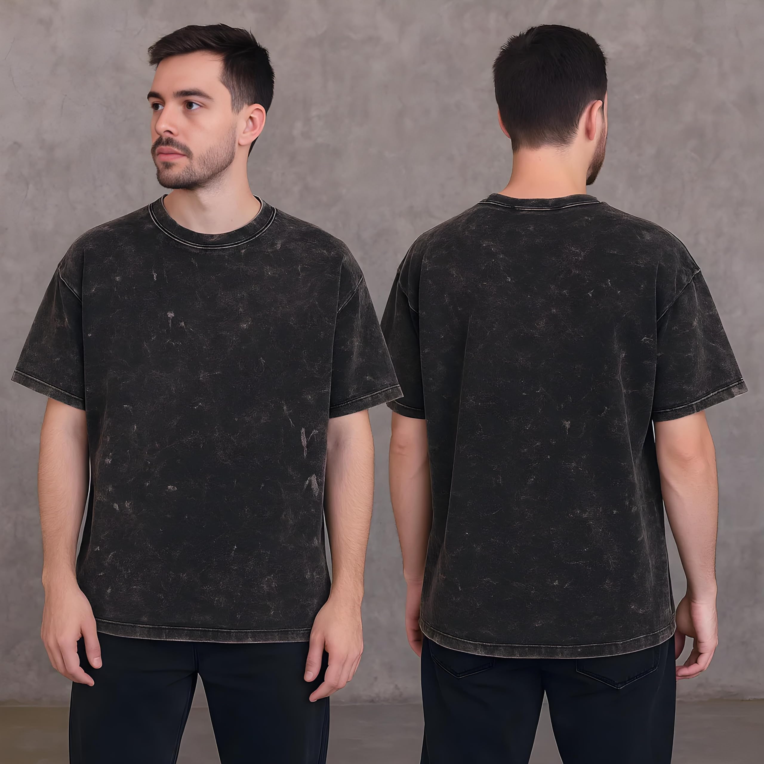 boffi ... 100% Cotton Oversized T-Shirt Unisex Drop Shoulder Dye Washed Street Look Black Pack of 1