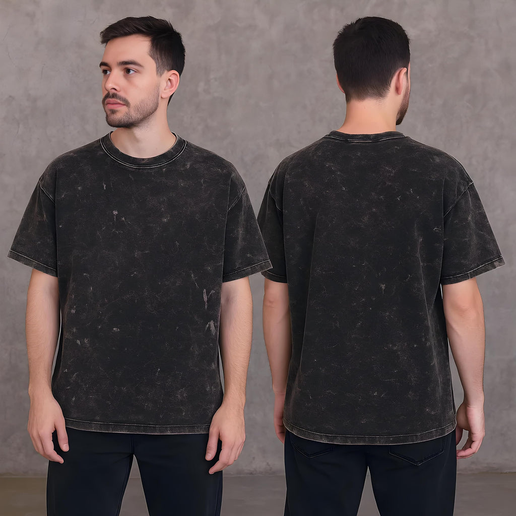 boffi ... 100% Cotton Oversized T-Shirt Unisex Drop Shoulder Dye Washed Street Look Black Pack of 1