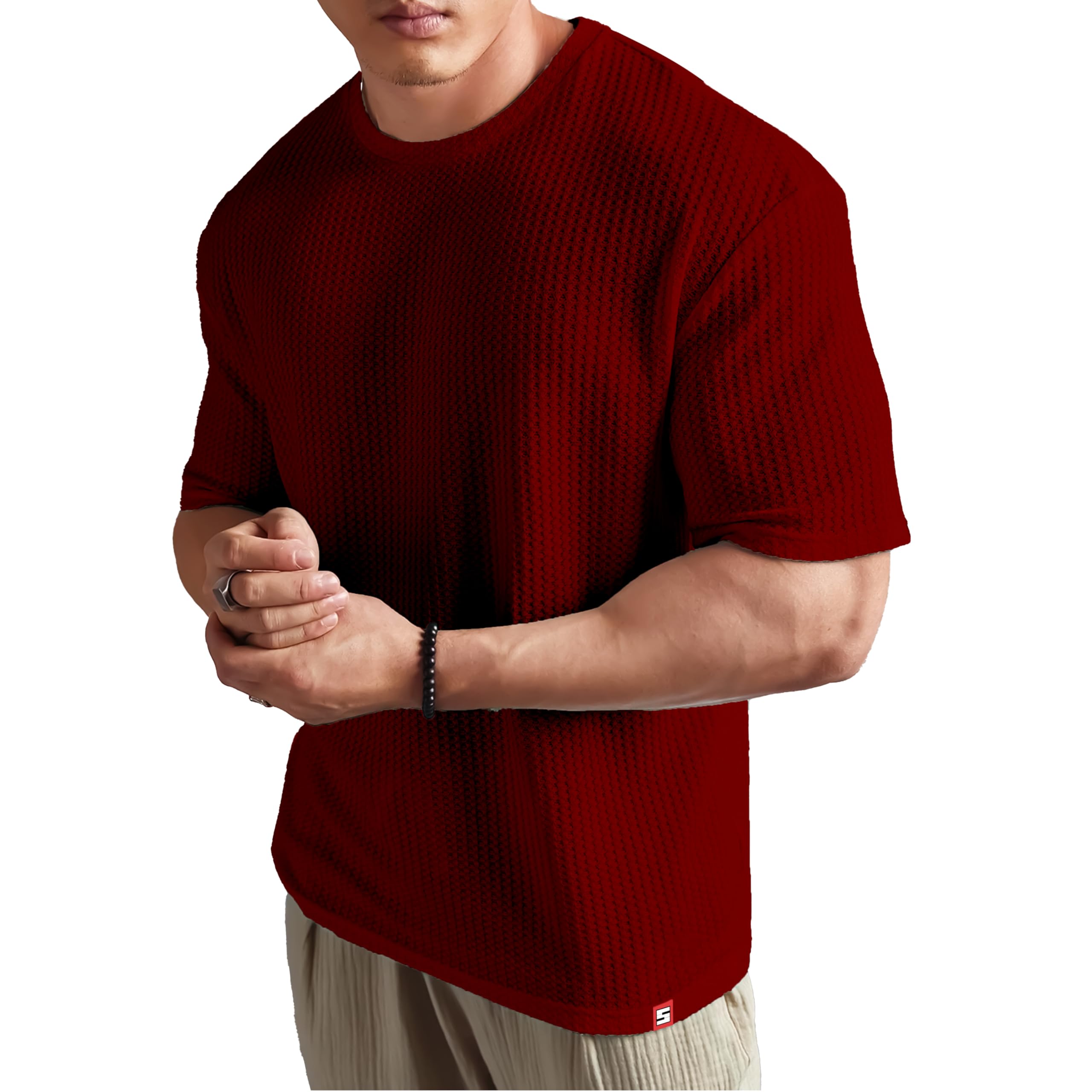 SHODOX® Mens Solid Dotted Unique Design Oversized Tshirt for Men - Round Neck Loose Fit Drop Shoulder Mens T-Shirt