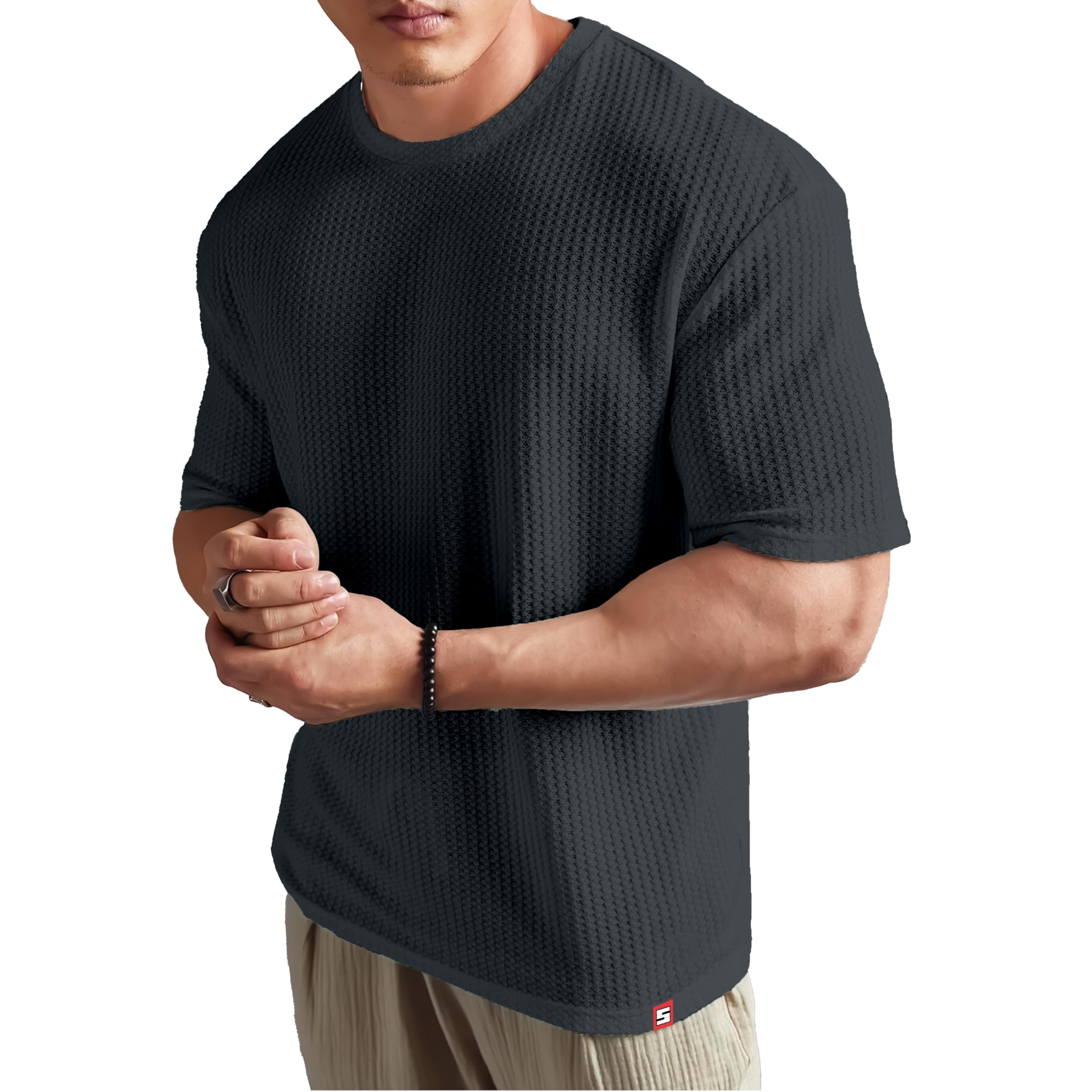 SHODOX® Mens Solid Dotted Unique Design Oversized Tshirt for Men - Round Neck Loose Fit Drop Shoulder Mens T-Shirt