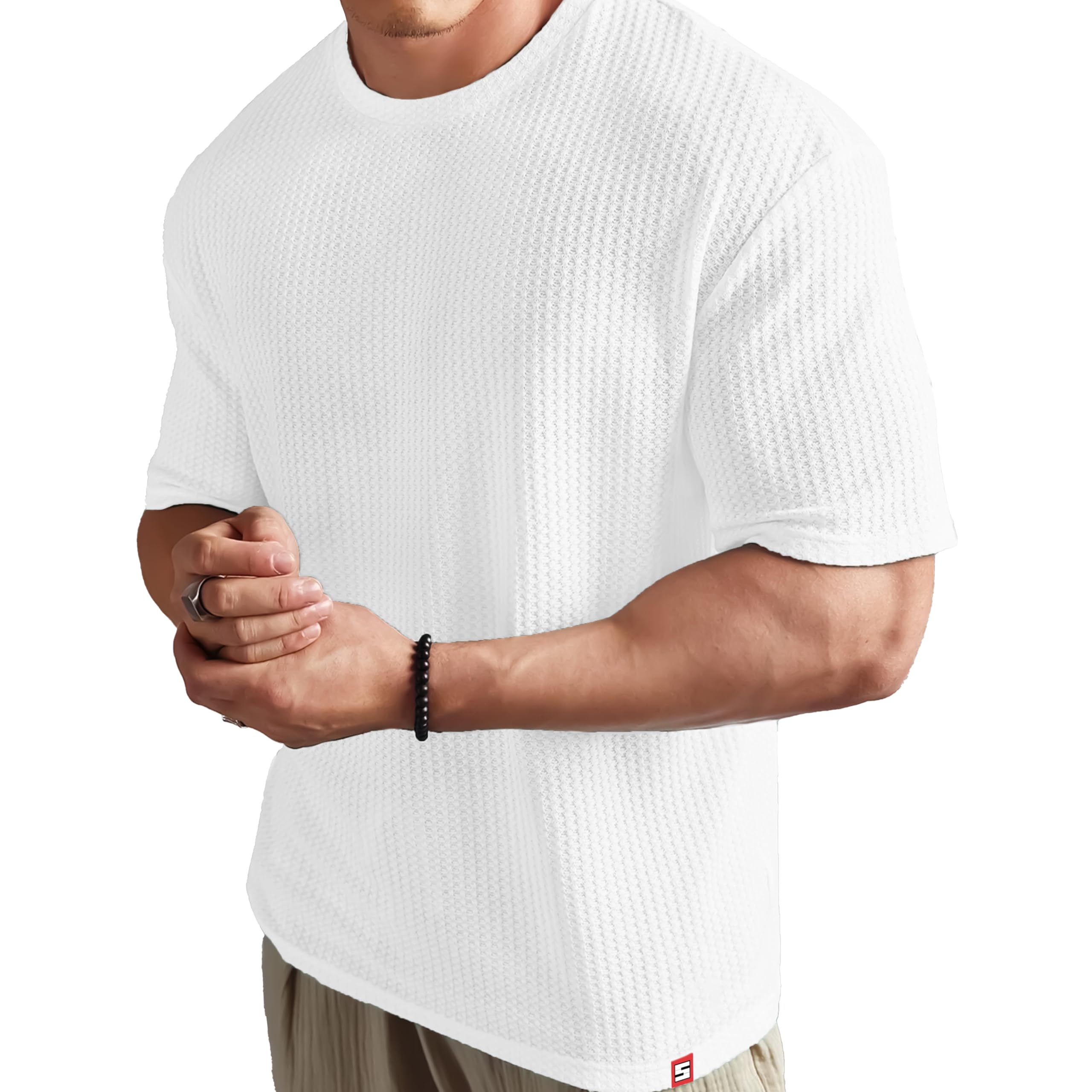 SHODOX® Mens Solid Dotted Unique Design Oversized Tshirt for Men - Round Neck Loose Fit Drop Shoulder Mens T-Shirt