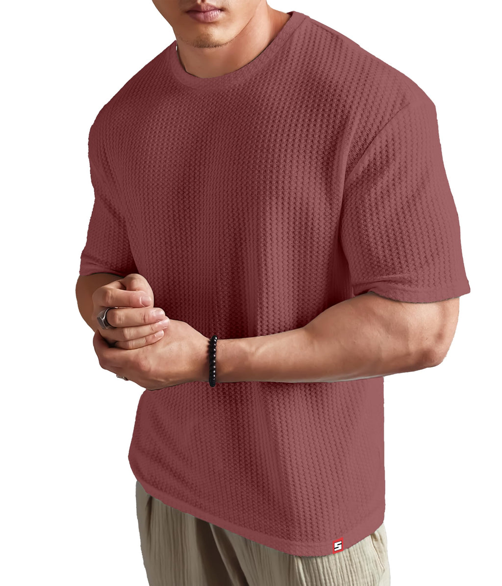 SHODOX® Mens Solid Dotted Unique Design Oversized Tshirt for Men - Round Neck Loose Fit Drop Shoulder Mens T-Shirt