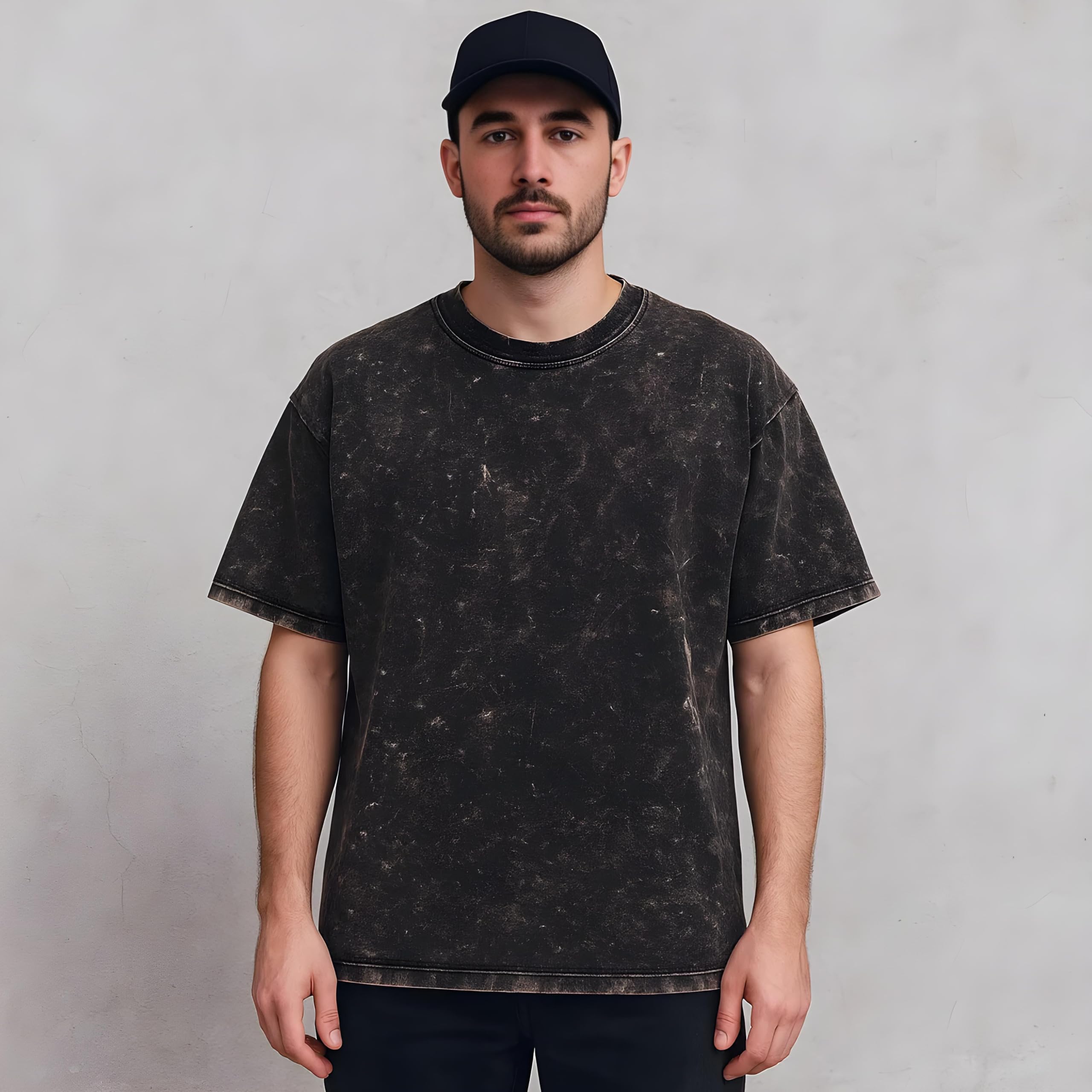 boffi ... 100% Cotton Oversized T-Shirt Unisex Drop Shoulder Dye Washed Street Look Black Pack of 1