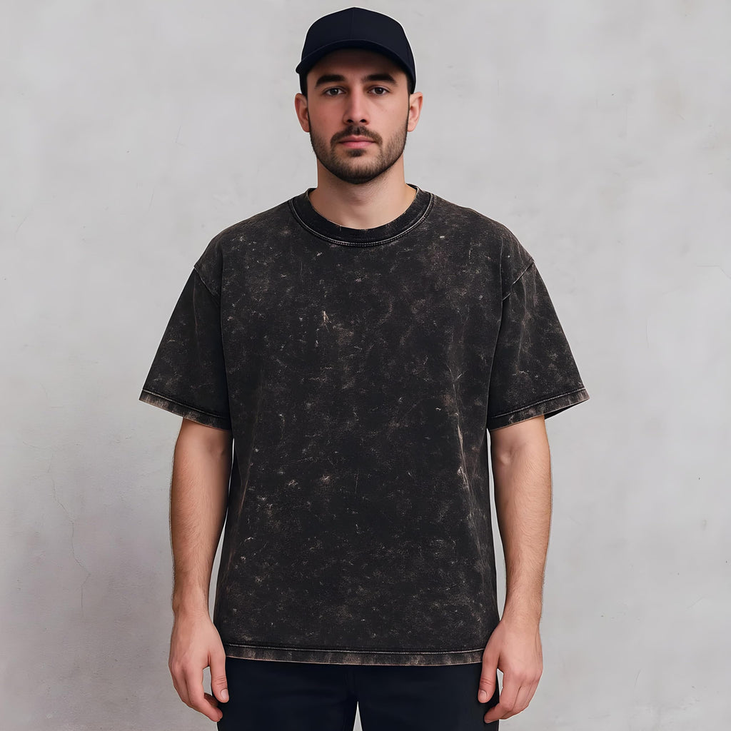 boffi ... 100% Cotton Oversized T-Shirt Unisex Drop Shoulder Dye Washed Street Look Black Pack of 1