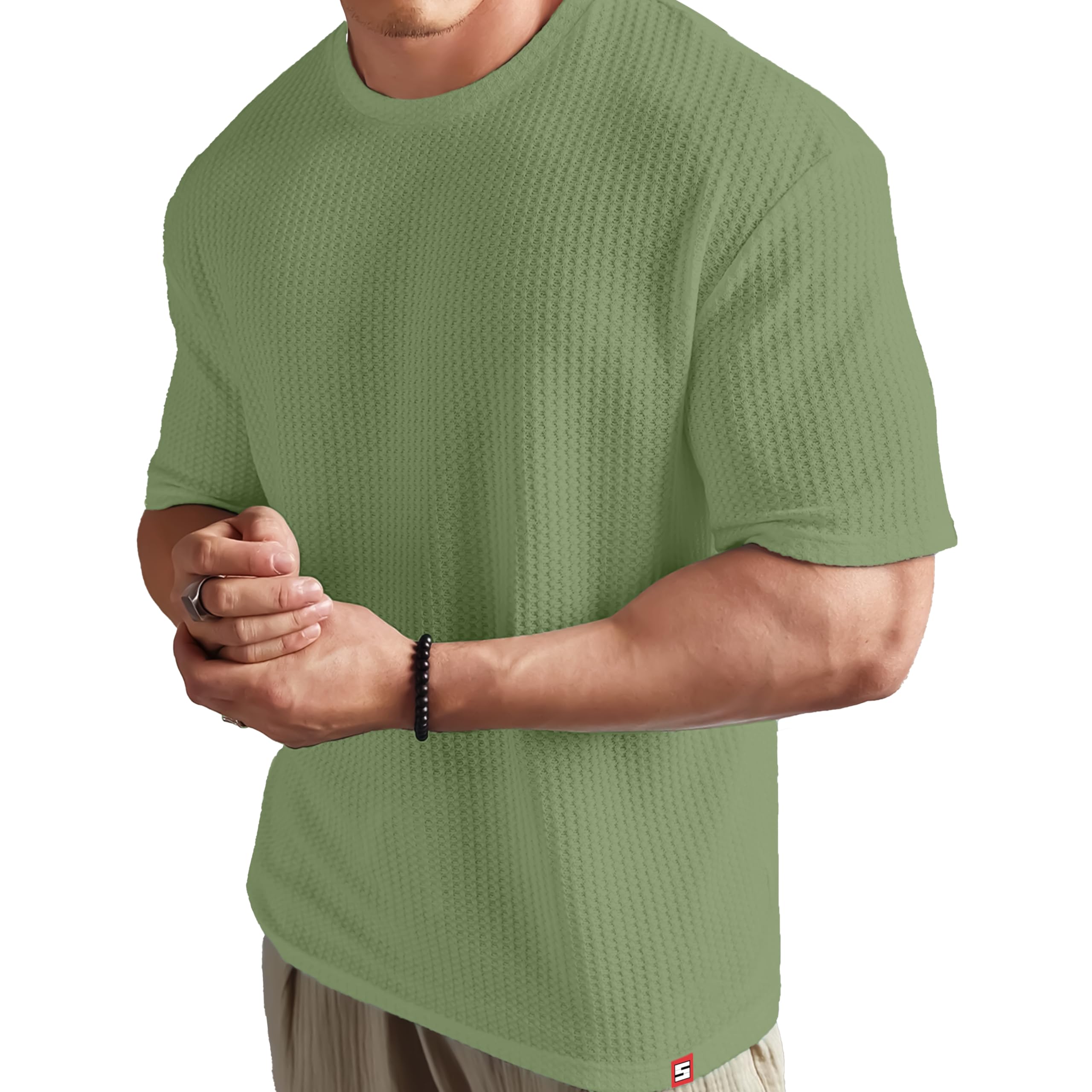 SHODOX® Mens Solid Dotted Unique Design Oversized Tshirt for Men - Round Neck Loose Fit Drop Shoulder Mens T-Shirt