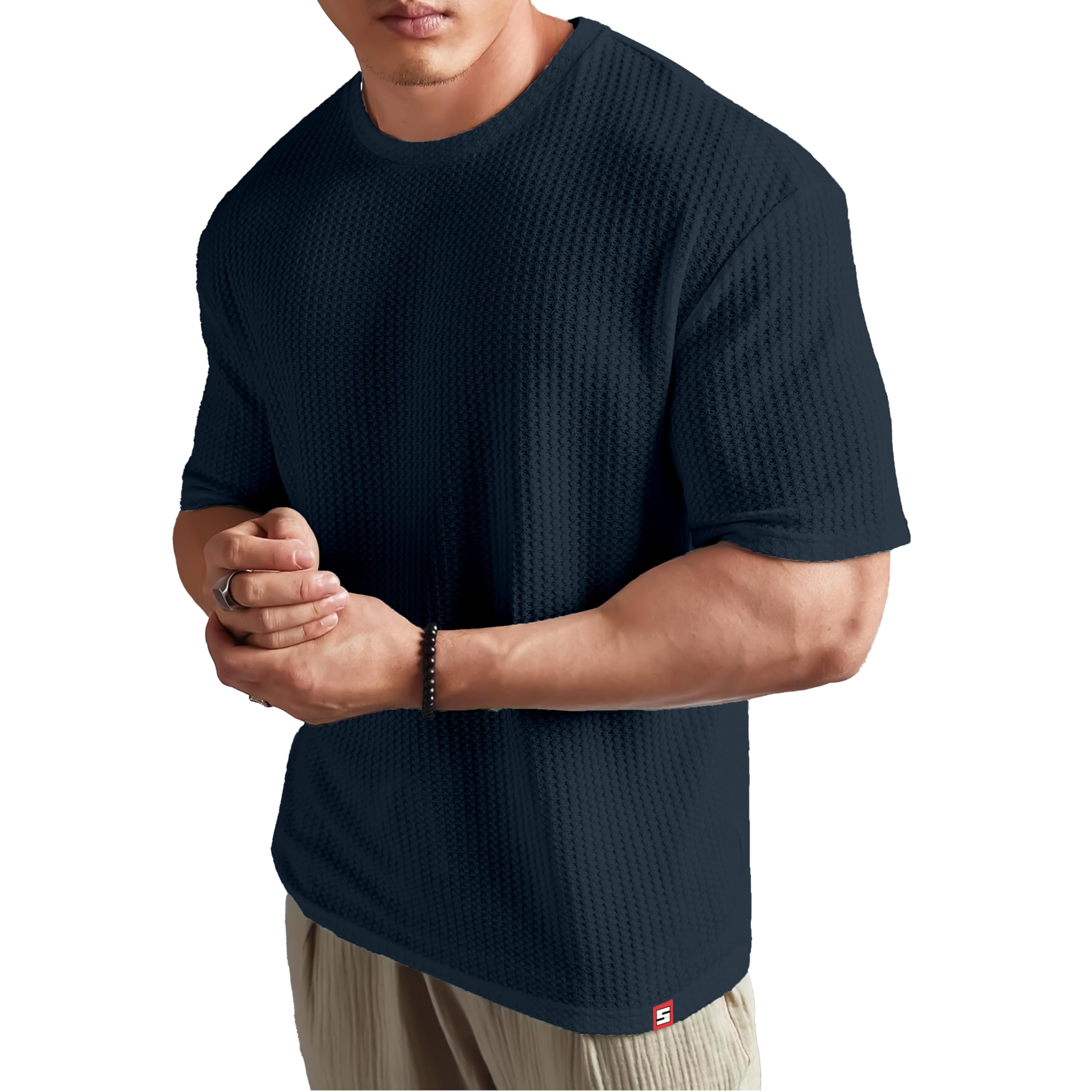 SHODOX® Mens Solid Dotted Unique Design Oversized Tshirt for Men - Round Neck Loose Fit Drop Shoulder Mens T-Shirt