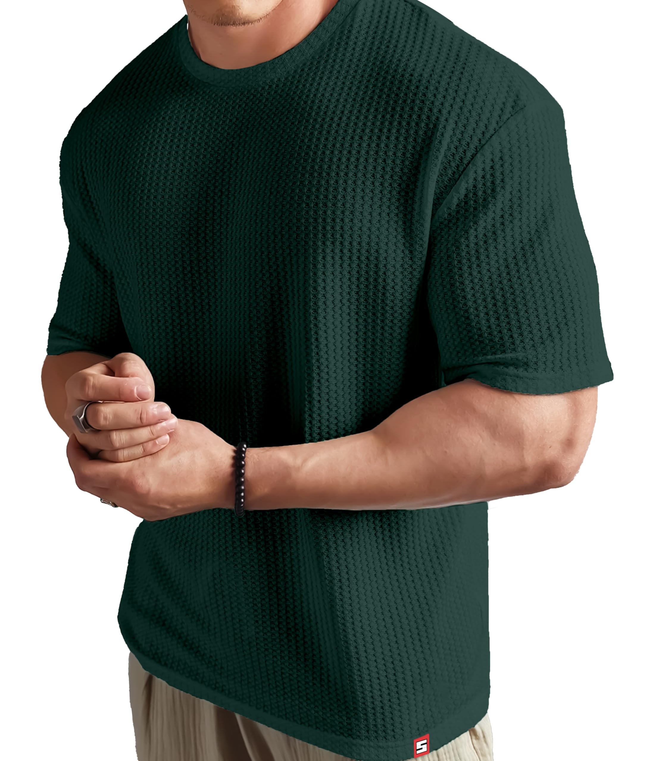 SHODOX® Mens Solid Dotted Unique Design Oversized Tshirt for Men - Round Neck Loose Fit Drop Shoulder Mens T-Shirt